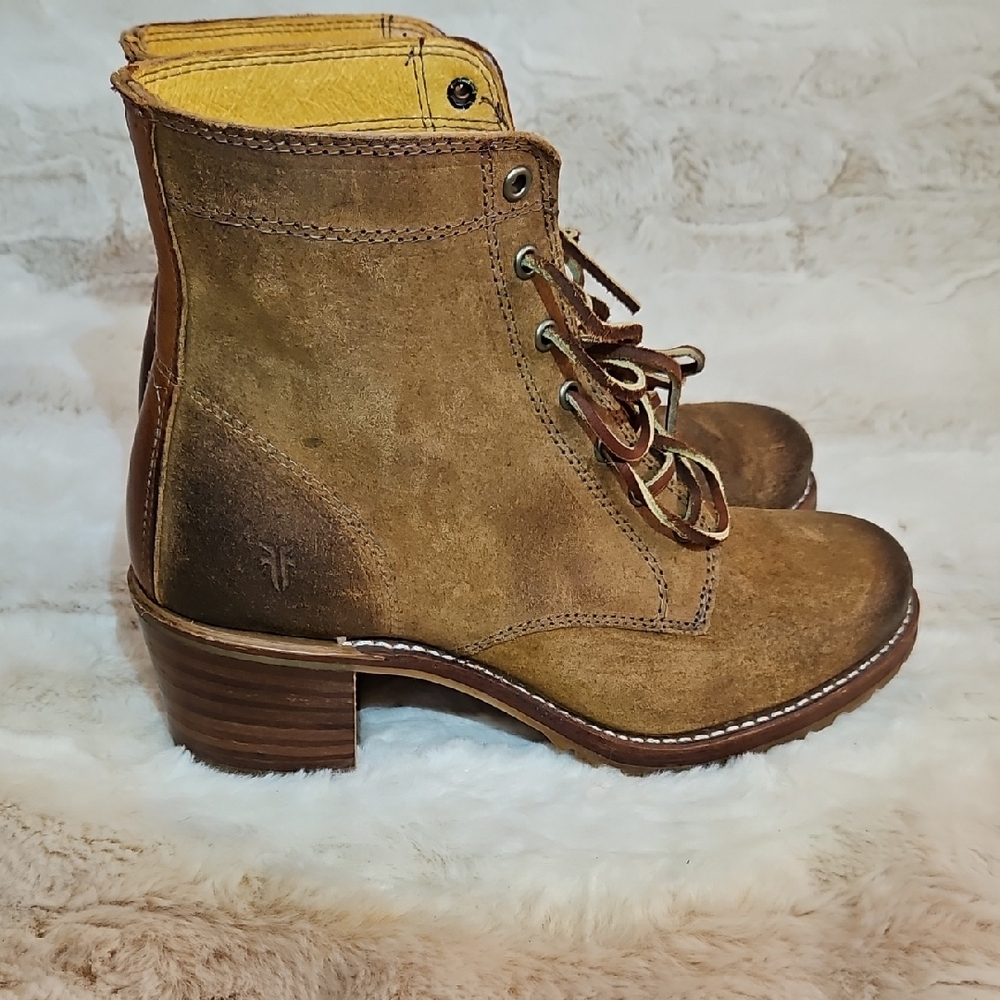 Frye Sabrina Brown Lace Up Suede Boots Size 10